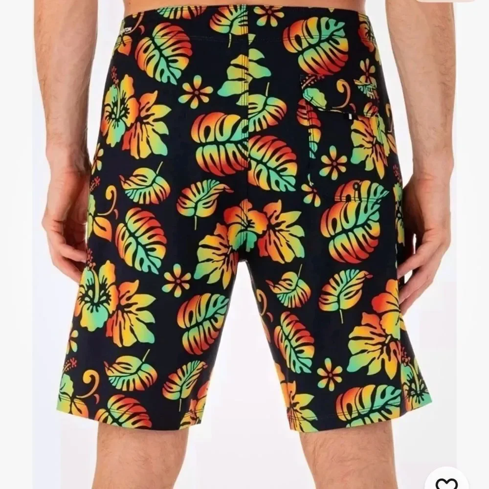 NWT Hurley Board Shorts Swim Phantom Quick Dry 4 Way Stretch Tropical Black 32